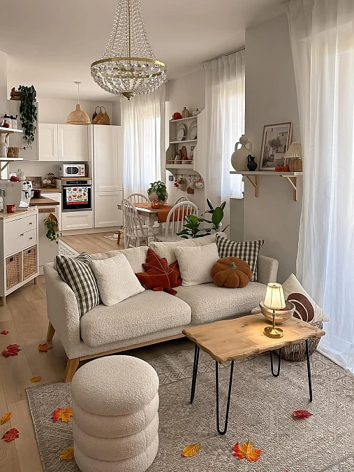 Bouclé Sofa with Playful Fall Details