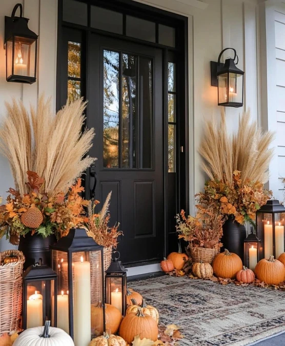 Pampas Grass and Pumpkin Porch Display