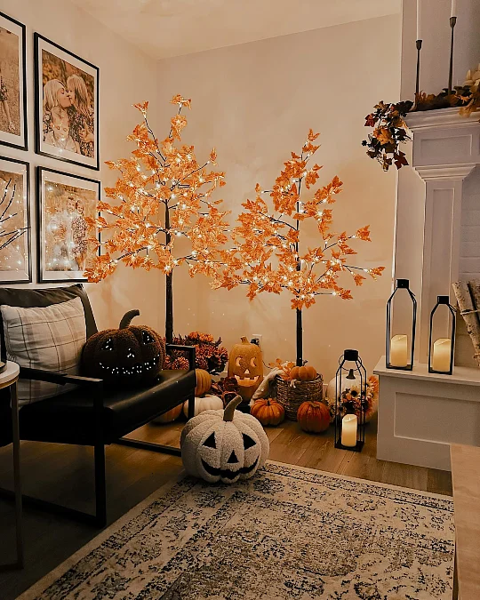 Glowing Maple Trees with Pumpkin Accents