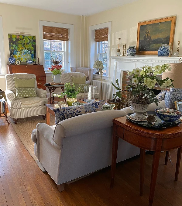 Cream Seating with Fresh Green Accents
