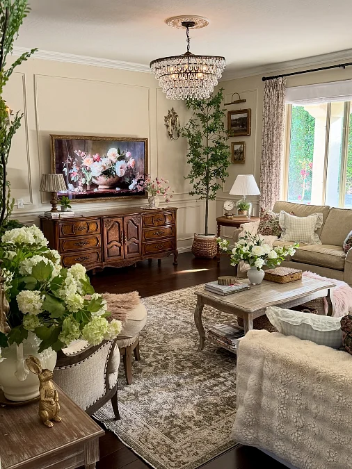 Vintage Wood with Fresh Floral Layers