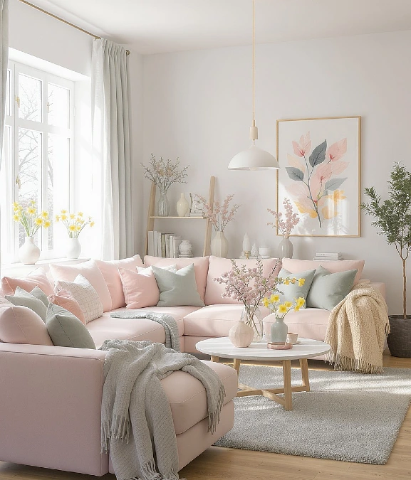 Blush Pink and Sage Living Room