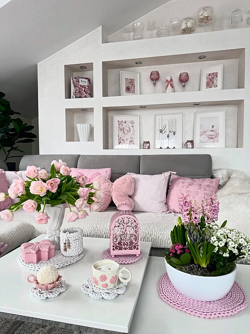 Blush Pink with Fresh Spring Blooms