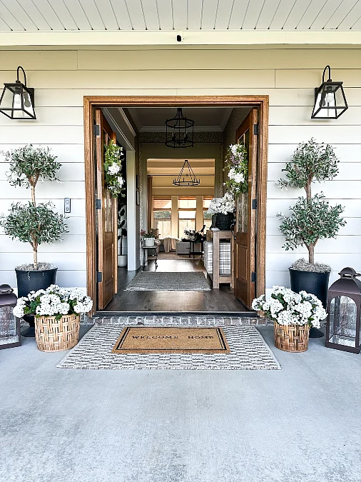 White Blooms with Sculpted Topiaries