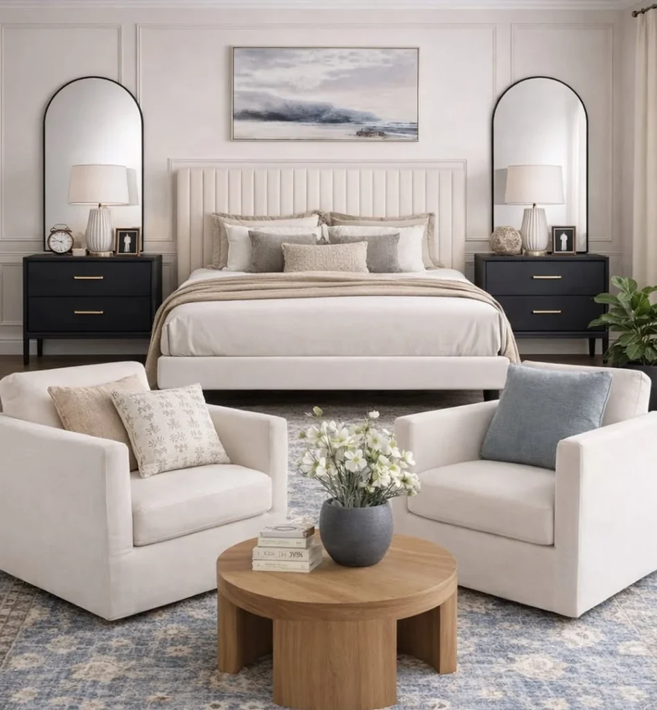 Arched Mirrors and Soft Blue Layers
