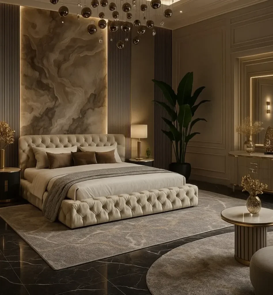 Backlit Stone and Tufted Velvet