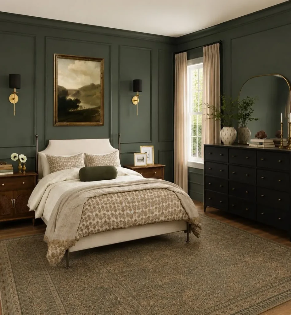 Deep Green Traditional Bedroom