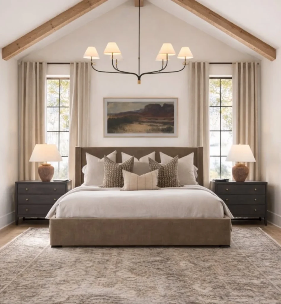 Vaulted Bedroom with Rustic Beams