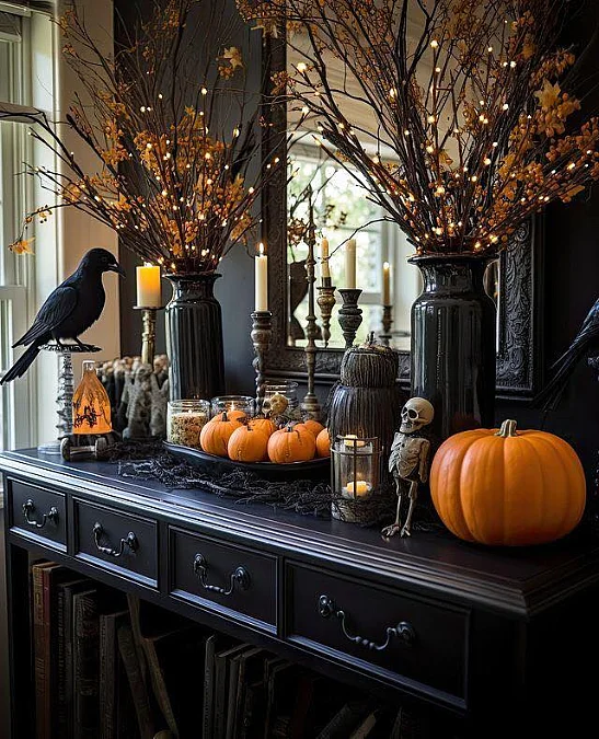 Black Console with Autumn Branches