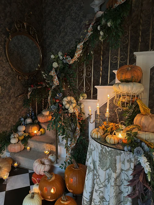 Pumpkin Garland on a Staircase
