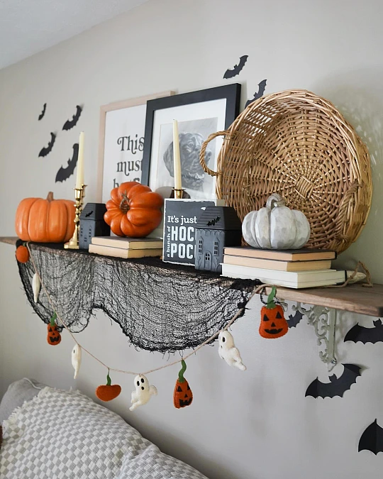 Layered Halloween Shelf with Woven Texture