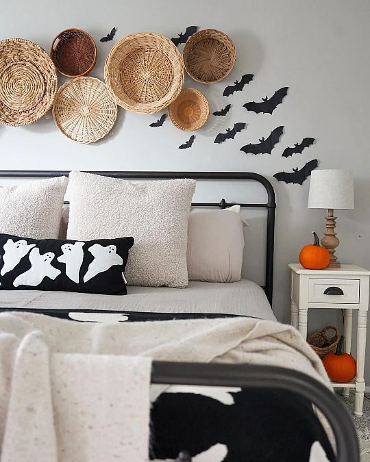Woven Basket Wall with Flying Bats