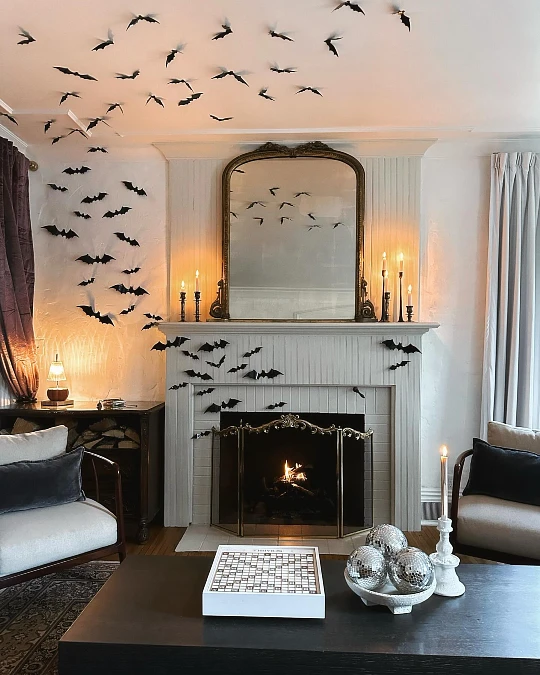 Bat Swarm Around the Fireplace