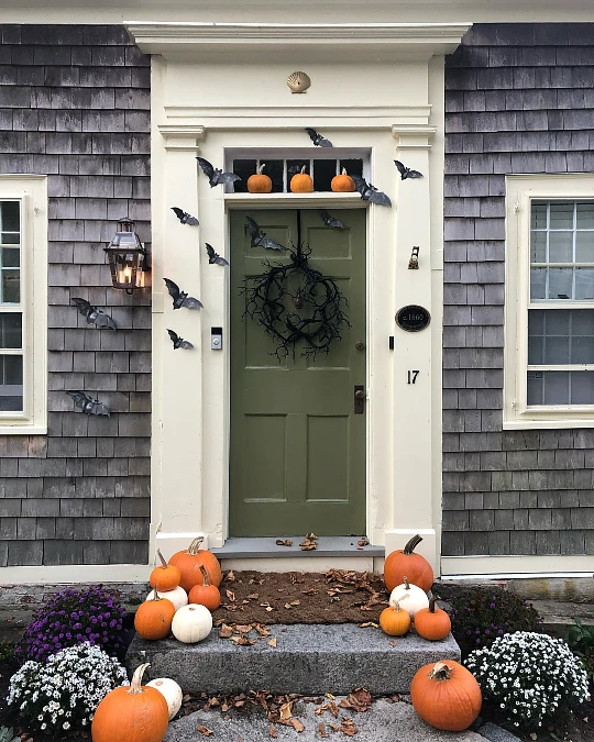 Olive Door + Bats + Pumpkin Steps