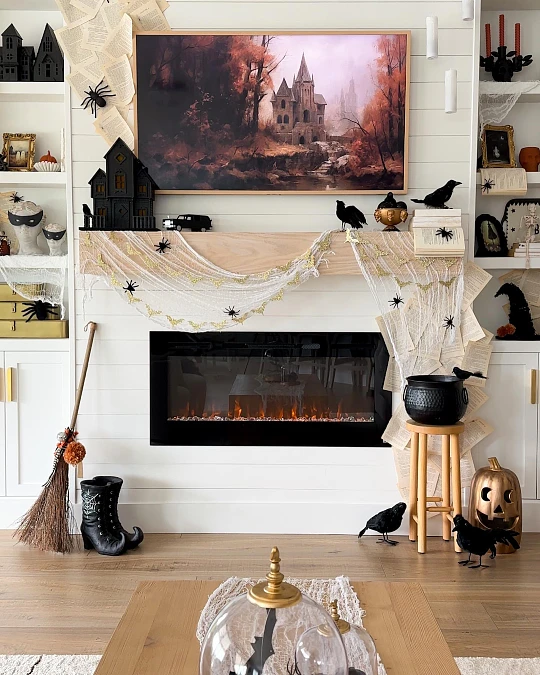 Gothic Gallery Mantel with Spiderweb Layers