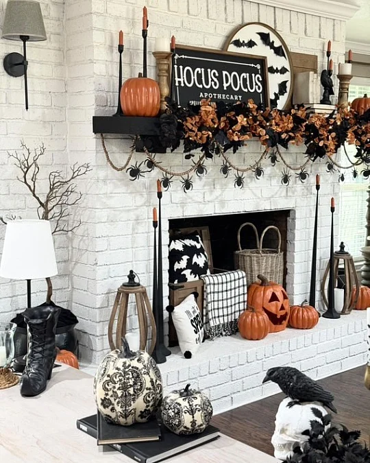 Apothecary Mantel with Spider Garland