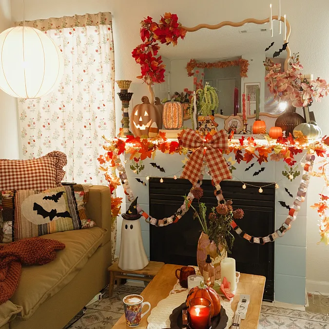 Cozy Gingham Halloween Mantel