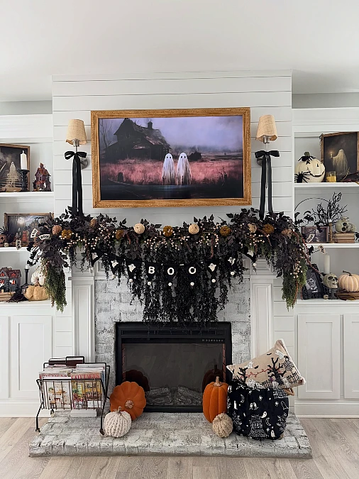Moody Greenery Mantel with Ghost Details