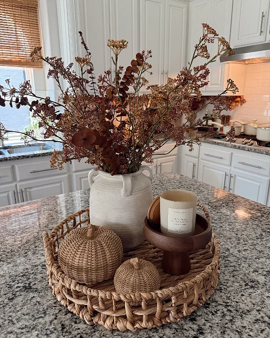 Woven Pumpkins and Dried Autumn Stems