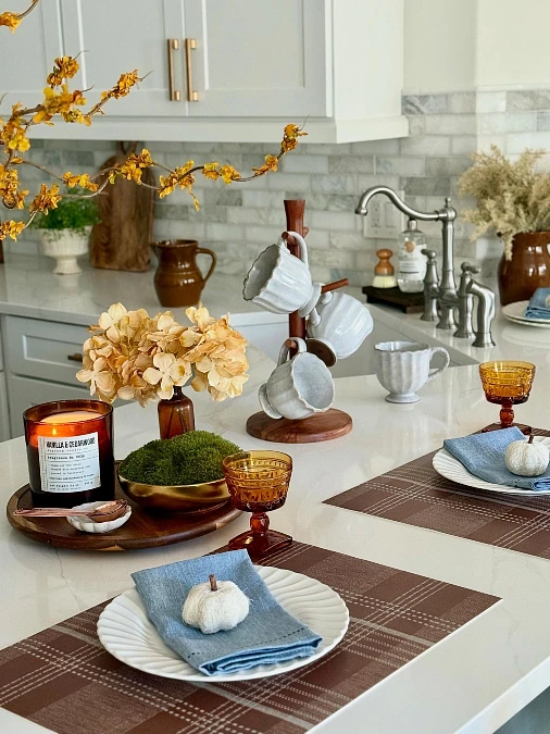 Autumn Hydrangeas and Amber Glass