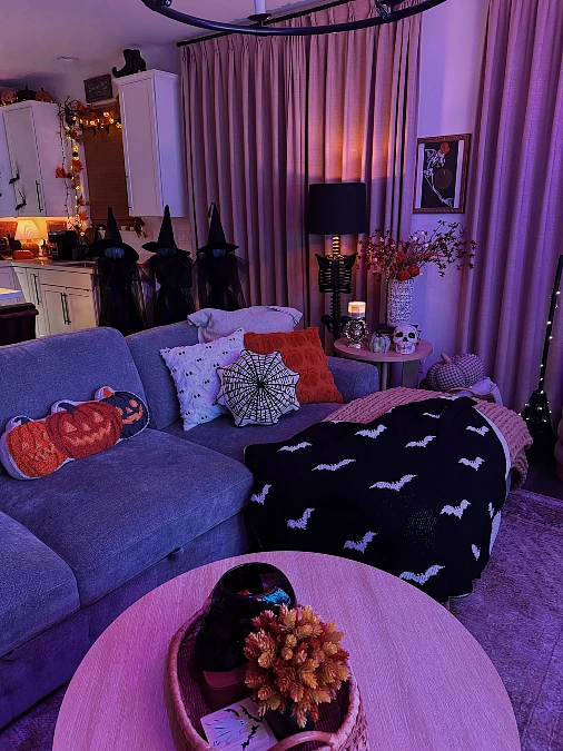 Bat Throw + Pumpkin Pillows + Witch Accents