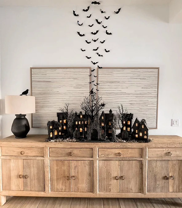 Haunted Village on a Wood Sideboard