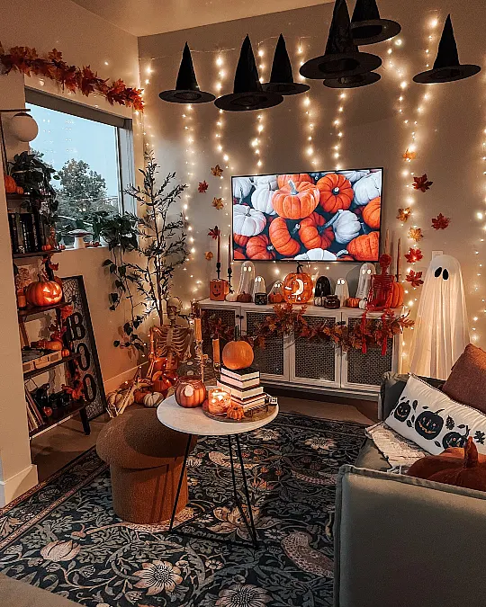 Floating Witch Hats with Warm Fairy Lights