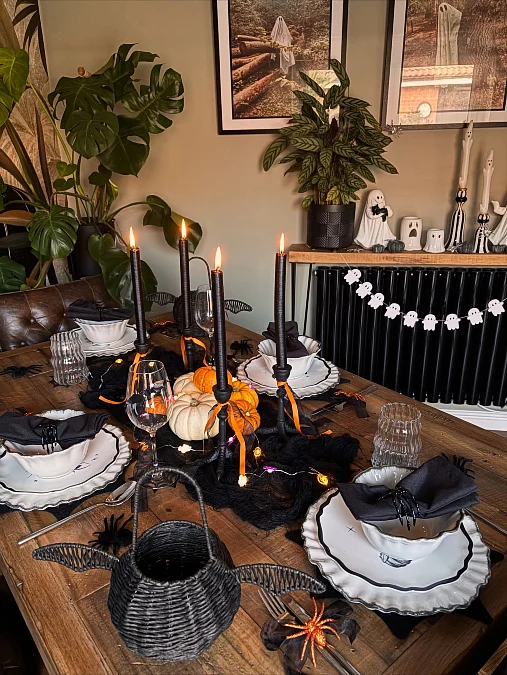 Black Tapers and Pumpkin Centerpiece