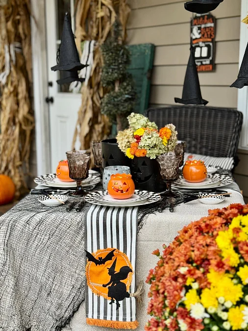 Striped Runner and Pumpkin Place Settings