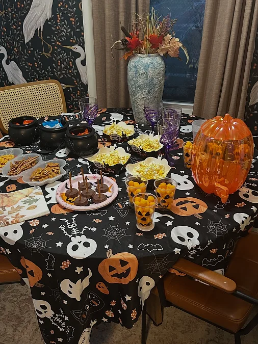 Halloween Snack Table with Pumpkin Accents