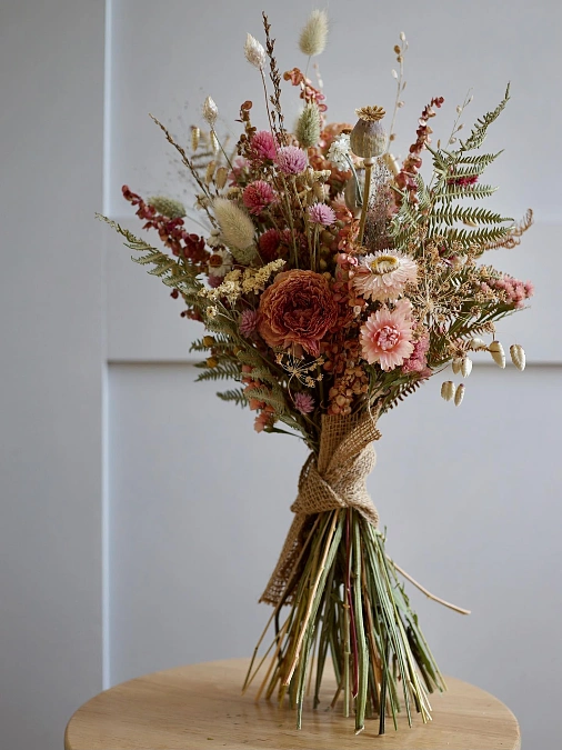 Blush Dried Bouquet with Ferns