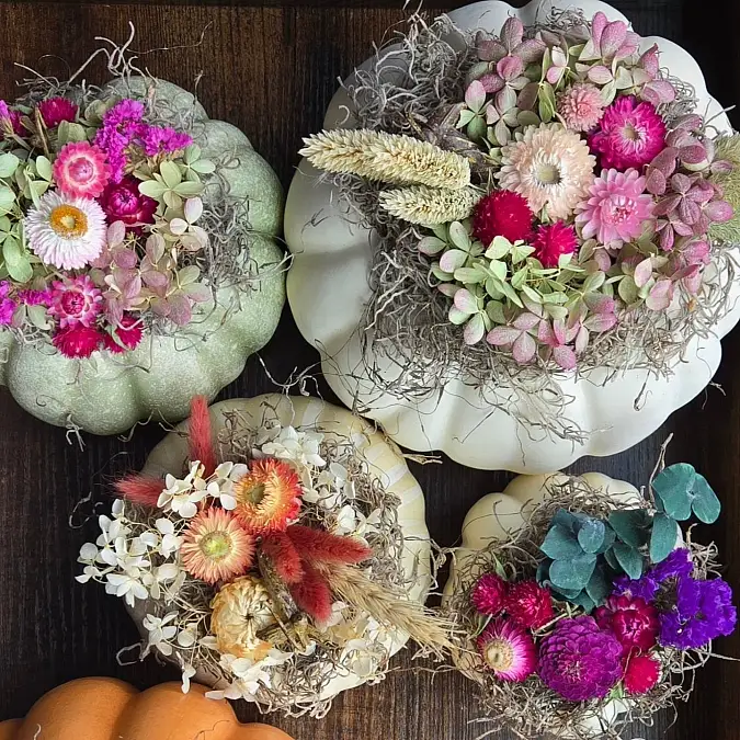 Floral-Filled Pumpkins in Jewel Tones