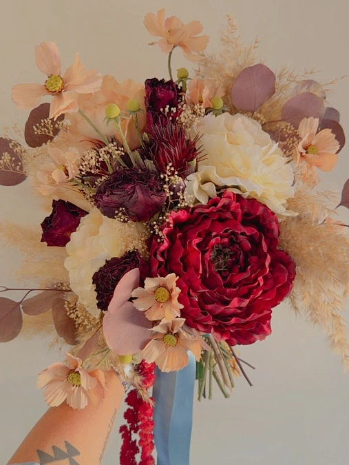 Burgundy and Peach Dried Floral Bouquet