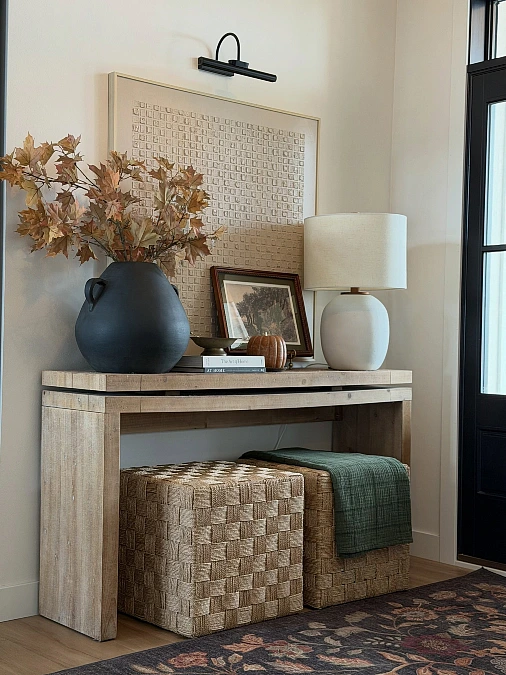 Natural Wood Console with Autumn Branches