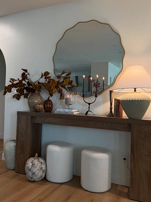 Sculptural Mirror with Warm Candlelight