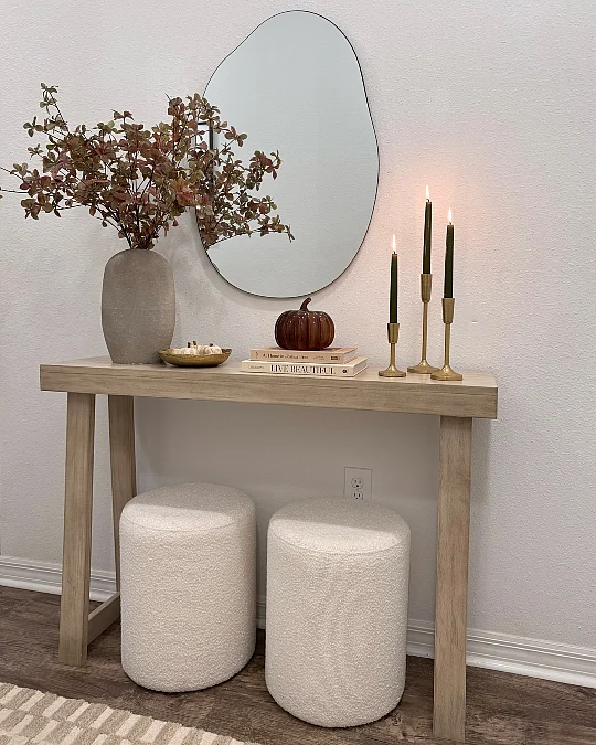 Soft Wood Console with Olive Candles