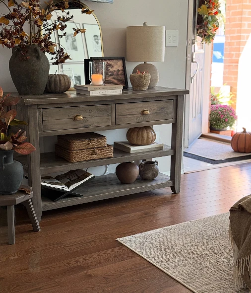 Rustic Wood Console with Muted Fall Layers