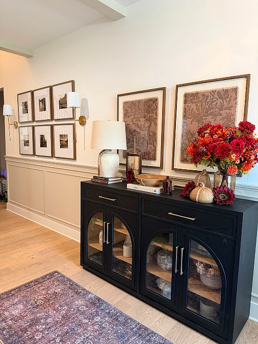 Black Cabinet with Rich Burgundy Florals