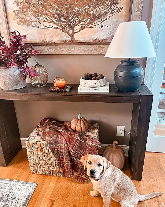 Dark Wood Console with Plaid Fall Layers