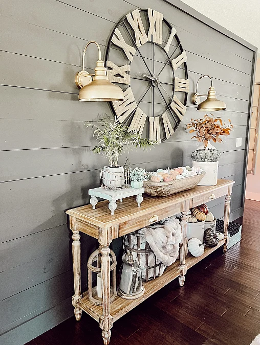 Distressed Console + Pastel Pumpkins + Vintage Clock