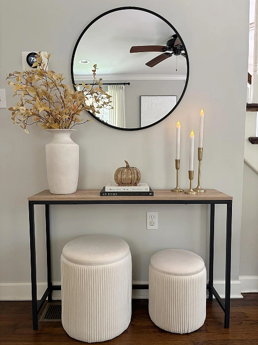 Round Mirror + Neutral Branches + Brass Candles