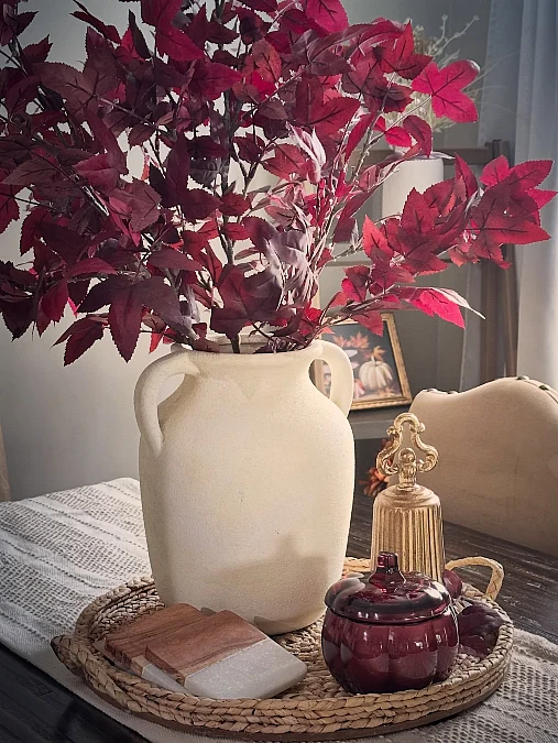 Burgundy Branches in a Cream Vase