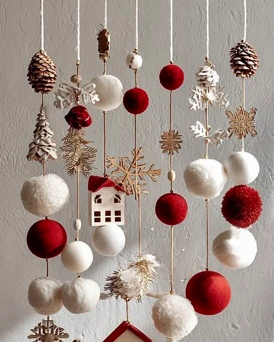 Hanging Red and White Ornament Garland