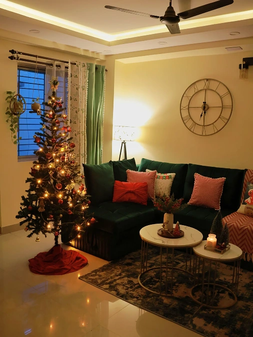 Warm Red and Green Living Room