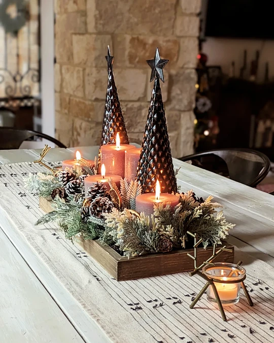 Candlelit Christmas Table Centerpiece