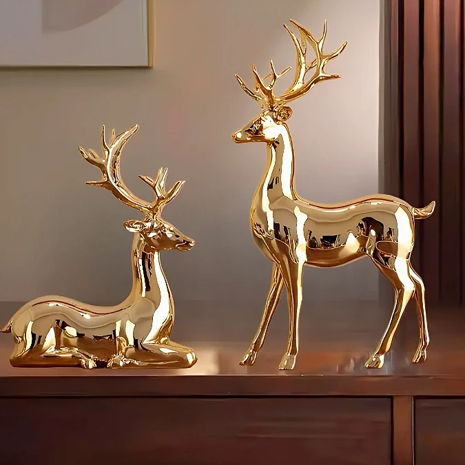 Polished Gold Reindeer Pair