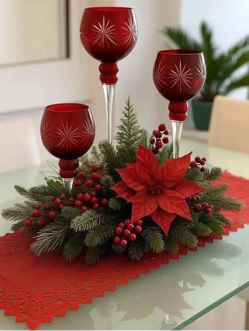 Red Glass Christmas Candle Centerpiece