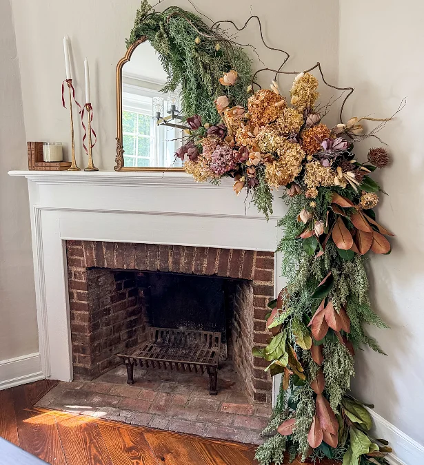 Asymmetrical Dried Floral Mantel