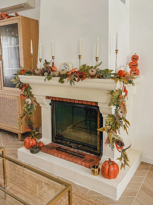Brass Candlesticks and Autumn Garland