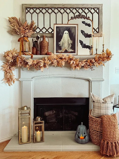 Neutral Halloween Leaf Mantel